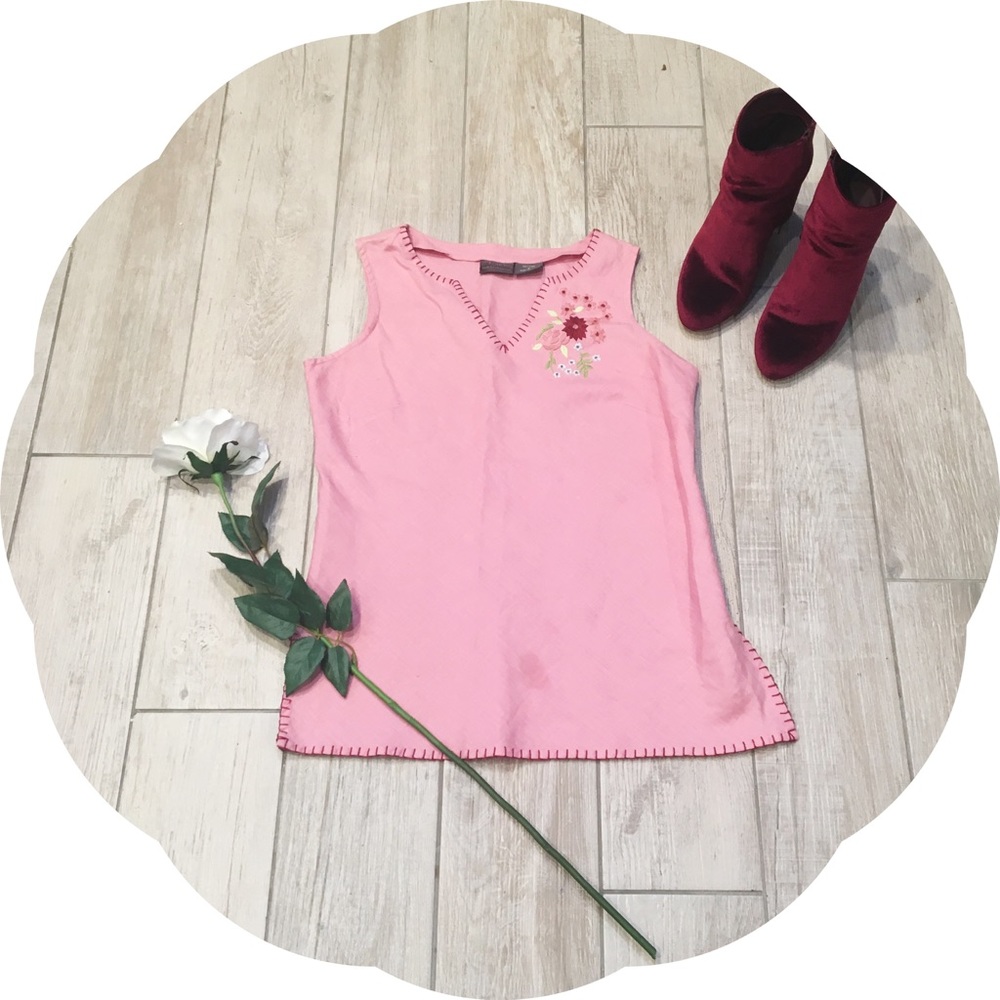 Saks Fifth Avenue Pink Linen Embroidered Blouse